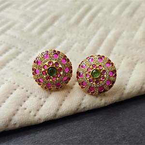 Vintage 18K Gold Plated Stainless Steel Oval Zircon Stud Earrings - Product Image 3