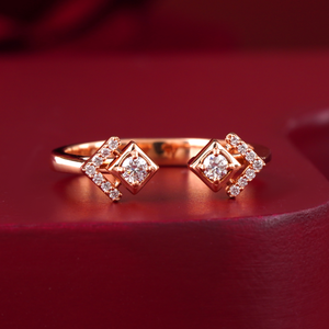 14K Rose Gold Fashion <b>Ring</b> with 0.15 CT Lab Grown Diamond and Double Geometric <b>Open</b> Design - Product Image 1