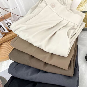 Pantalon large plissé taille haute pour femme, coupe ample, longueur cheville, couleur unie, style décontracté automne, en crêpe, fermeture boutonnée - Product Image 4