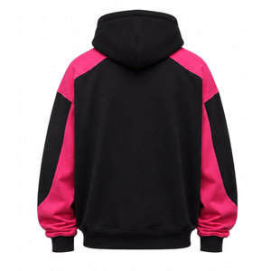 Black <b>Pink</b> Color Blocking Hooded Sweatshirt Raglan Sleeve Oversized Casual Autumn Heat Transfer Printed Front Logo - Product Image 3