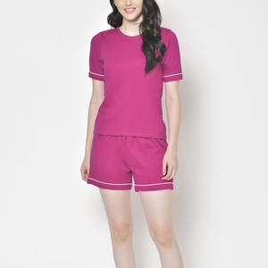 Conjunto de Shorts de Verano para Mujer en Algodón de Alta Calidad, Resistente al Sudor, Estilo Moderno, Color Sólido, Manga Corta - Product Image 1