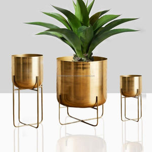 Maceta decorativa de oro alto S/3 para interiores, soporte de hierro desmontable para sala de estar, macetas de Metal duraderas para decoración del hogar - Product Image 1
