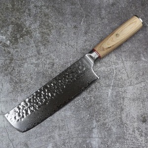 Couteau de chef artisanal personnalisé en acier Damas forgé, manche en bois, étui en cuir, design ambidextre, style industriel - Product Image 1