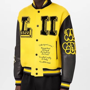 Custom Embroidered Baseball Varsity <b>Leather</b> <b>Jacket</b> Men Premium Wool Body Cowhide Sleeves OEM ODM Sample Service Available - Product Image 1