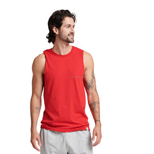 Custom High Quality Men's Gym Workout Vest Tank <b>Top</b> Casual Cotton Red 3D Print Decoration Logo on Back - Product Image 1