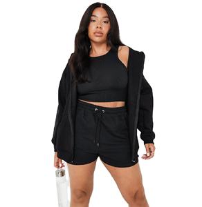 Ensemble de sport d'été pour femmes, haut court et short de sport taille haute, couleur unie, respirant, polyester/coton - Product Image 1