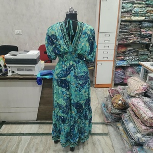 <b>Boho</b> Maxi <b>Dress</b> <b>Women</b> V Neck Puff Sleeve Elastic Waist Backless Ruffle Tiered Floral Summer <b>Dress</b> - Product Image 5