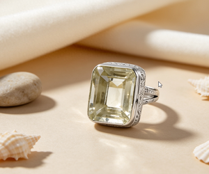 Art Palace <b>Silver</b> Cocktail <b>Ring</b> With <b>Emerald</b> Cut Citrine Crystal Geometric Vintage Bezel Setting Unisex Everyday Wear - Product Image 3