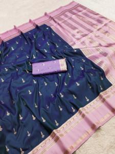 Sari Tradicional Indio de Seda Banarasi con Trabajo de Tejido Zari para Bodas y Eventos Festivos, Atuendo para Mujer - Product Image 4