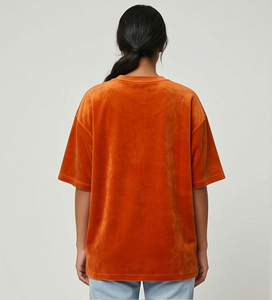 T-shirt en velours oversize pour femme, col rond, manches longues, coupe ample, en velours côtelé - Product Image 2