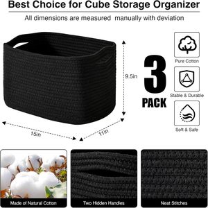 <b>Storage</b> Baskets for Organizing Shelves, Woven Cotton Rope Bins for Baby Nursery Organization, Book Toy Towel Organizer - Product Image 2
