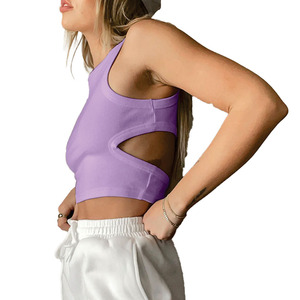 Top corto sin mangas color lima para mujer, ideal para gimnasio, boutiques, top deportivo de punto acanalado neón para mujer, camisetas de moda. - Product Image 6