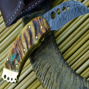 Cuchillo de Caza de Acero de Damasco, Hoja de Punta Caída, Borde Recto, Grosor de 0.6mm, Mango de Madera, Uso en Exteriores - Product Image 2