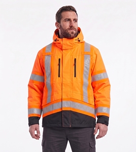 custom reflective safety jacket men high visibility <b>neon</b> coral <b>pink</b> workwear waterproof windproof warm padded bomber coat <b>top</b> - Product Image 5