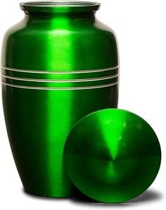 Urna Funeraria de Aluminio Verde Resistente para Cenizas de Adultos con Bandas Decorativas Plateadas y Tapa Metálica, Urna Grande - Product Image 1