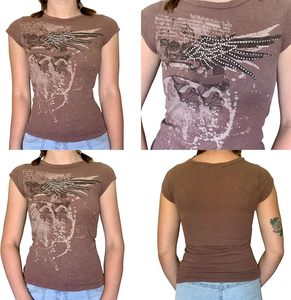 Retro Graphic Tshirt Vintage Wash <b>Distressed</b> Screen Print Round Neck Streetwear Fashion Casual Comfortable Stylish <b>Top</b> Women - Product Image 1