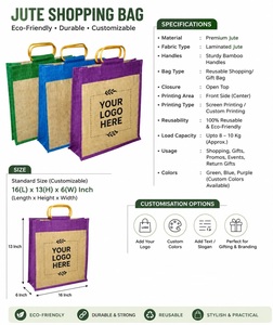 Indian Manufactured <b>Large</b> Jute Shopping Tote Bag with Reinforced Handles for Everyday Shopping Available for Sale - Product Image 4