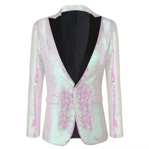 Blazer de scène pour homme à col en V, simple boutonnage, antistatique, infroissable, à paillettes, avec logo personnalisé - Product Image 2