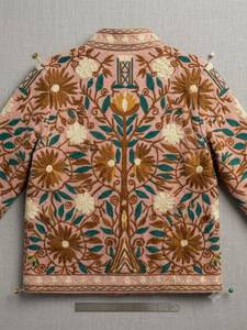Veste en velours 100% coton tissé brodé Prairie Chic, motif floral, col mandarin, manches longues, respirante, écologique - Product Image 4