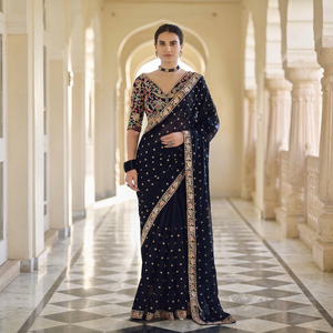 Sari de poliéster estilo Bollywood para fiestas, ropa étnica tradicional para mujer, atuendo para bodas, Diwali, informal, para todas las temporadas. - Product Image 6
