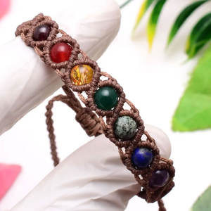 Handmade Macrame Brass & Thread 7 Chakra Bangle Natural Stones Healing Vintage Butterfly Design Adjustable <b>Yoga</b> <b>Gift</b> Jewelry - Product Image 5