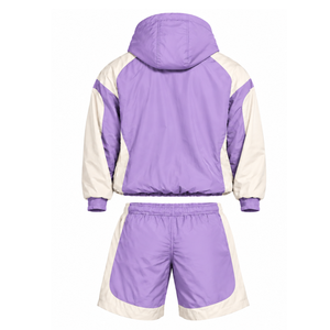 Mens Lavender Neutral Colorblock Nylon Hoodie <b>Shorts</b> Set Quarter <b>Zip</b> Lightweight Athletic Fitness Training Casual Sportswear - Product Image 2
