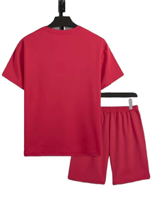 Men's <b>Red</b> 2-Piece Knitted T-<b>Shirt</b> Set Crew Neck Letter Pattern Breathable Casual Summer Wear 100% Cotton 280g Flocking - Product Image 1
