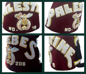 Sombrero Fez Masónico Shriners, Color Granate con Pedrería Blanca Brillante, Fieltro/Terciopelo, Duradero, Bajo MOQ, Servicio OEM - Product Image 5