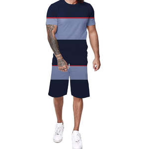 Ensemble de survêtement décontracté pour homme, mode automne, t-shirt à manches courtes, short en polyester/coton, tenue légère en 2 pièces - Product Image 1
