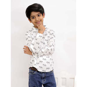 Camisas Kurta de Rayón para Hombre con Mangas Largas, Blancas con Estampado Completo - Product Image 4