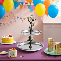 Tempat Kue Lipat 2 Tingkat 4 Bagian Berlapis Perak dari Baja Tahan Karat Kelas Makanan Premium yang Dapat Disesuaikan, Ramah Lingkungan, dan Dapat Dicuci dengan Mesin Cuci Piring