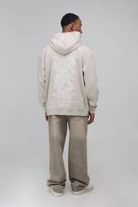 Sweat à capuche pour homme, imprimé animal brodé, logo au dos, 100% coton tricoté, coupe classique, streetwear d'hiver, personnalisé - Product Image 4