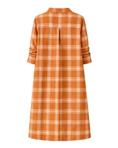 Vestido Camisero a Cuadros Color Naranja Óxido para Mujer, Personalizado, Manga Larga, Cierre de Botones, Corte Holgado Informal, Tejido de Algodón, con Bolsillos, para Uso Diario - Product Image 2