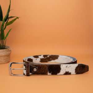 Ceinture en cuir de vachette rivetée réversible avec boucle ardillon solide argentée de style vintage, largeur 3,5 cm, longueur 120 cm, rivetée - Product Image 2