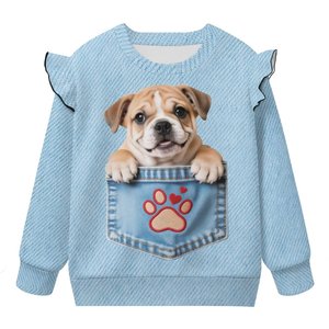 Blouse pull-over en maille doublée décontractée pour bébé fille, à manches longues, imprimé floral, respirante, écologique, avec manches évasées - Product Image 5