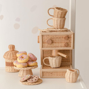 Good quality handweaving rattan coffee <b>machine</b> espresso maker toy kids interactive play toys - Product Image 4