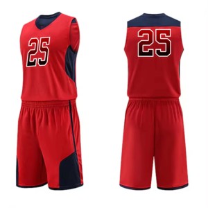 Custom Red Basketball Jersey Set Sleeveless V-Neck Eco-Friendly Moisture-Wicking Quick Dry Polyester Uniform Number 25 Front - Product Image 1