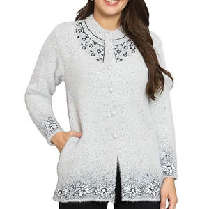 Suéter de Punto para Mujer, 100% Algodón, Bordado, Invierno, Casual, Cálido, Suave, con Botones Cubiertos - Product Image 1