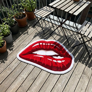 Alfombra de Lana Tejida a Mano con Diseño de Labios Rojos, Antideslizante, Geométrica, de Pelo Medio, Estilo Pop Art, Decoración Suave para Dormitorio y Sala de Estar - Product Image 5