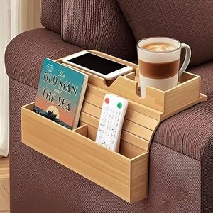 Vassoio 3-in-1 Staccabile per Bracciolo del Divano con Pad Antiscivolo in Bambù e Portabicchieri - Scatola 3-in-1 per Bracciolo del Divano - Product Image 1