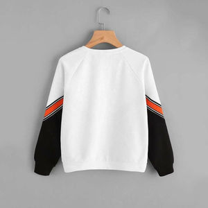 Sweat-shirt à col rond à rayures blanches, noires et orange pour femmes, manches longues, vêtements en gros OEM ODM - Product Image 4