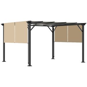 Pergola Retrattile 12x10 con Tenda Parasole Anti-UV, Telaio in Acciaio Impermeabile per Villa e Parco, Beige, per Giardino e Patio - Product Image 1