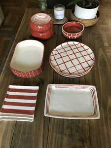 Round <b>Ceramic</b> <b>Plate</b> With Strawberry Pattern Handpainted Flat Dish Cute Design Green Checkered Background - Product Image 3