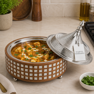 Cazuela de Lujo de Nácar y Madera con Aislamiento de Acero Inoxidable, Tazón de Servir Artesanal Premium, Elegante Olla Caliente para Comedor, Regalo - Product Image 3