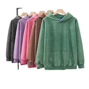 Vente en gros de sweats à capuche personnalisés effet délavé soleil, qualité 330 g/m², sans cordon, pour hommes, style vintage délavé à l'acide - Product Image 5