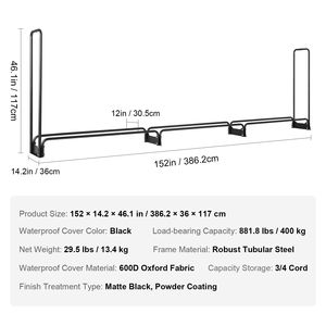 Porta Legna da Esterno Impermeabile 150 x 14 x 46 cm, Supporto in Ferro per 300 kg con 1/2 Tronco di Legna Incluso - 1 Set - Product Image 4
