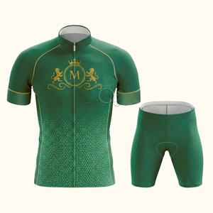 Ensemble de maillot de cyclisme pour homme, vert, logo doré imprimé, polyester respirant, kit de vélo de route, design personnalisé pour adulte - Product Image 1