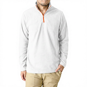 <b>Men's</b> <b>Navy</b> Blue Quarter Zip <b>Fleece</b> Pullover Long Sleeve Stand Collar Casual Autumn Knitted Solid Color Breathable Regular Fit - Product Image 2