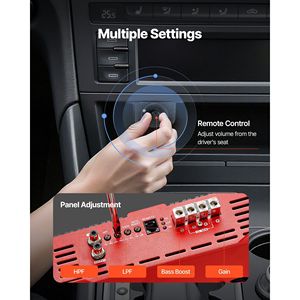 แอมพลิฟายเออร์รถยนต์แบบโมโนบล็อก 1 แชนแนล คลาส D กำลังขับ 1500 วัตต์ RMS สูงสุด รองรับ 1/2/4 โอห์ม พร้อมรีโมทควบคุมระดับเสียงซับวูฟเฟอร์ สำหรับเครื่องเสียงรถยนต์ - Product Image 4