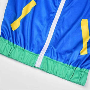 Ensemble de veste matelassée sportive unisexe à blocs de couleur bleu jaune vert coupe-vent imperméable avec fermeture éclair et col rabattable coupe régulière - Product Image 4